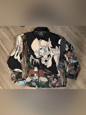 Rebel Vengeance - Japanese Skeleton Samurai button down jacket large